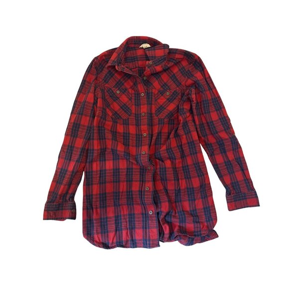Duluth Trading Mens Medium Plaid Flannel Shirt Red & Black Cotton Long Sleeve - Picture 1 of 3